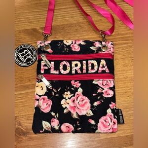 Robin Ruth Florida Roses Small 2 Zippered Cross Body Canvas Shoulder Handbag